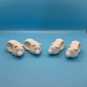 Shafford White Ceramic Pig Napkin Rings Set of 4 Farmhouse Country Kitchen Table